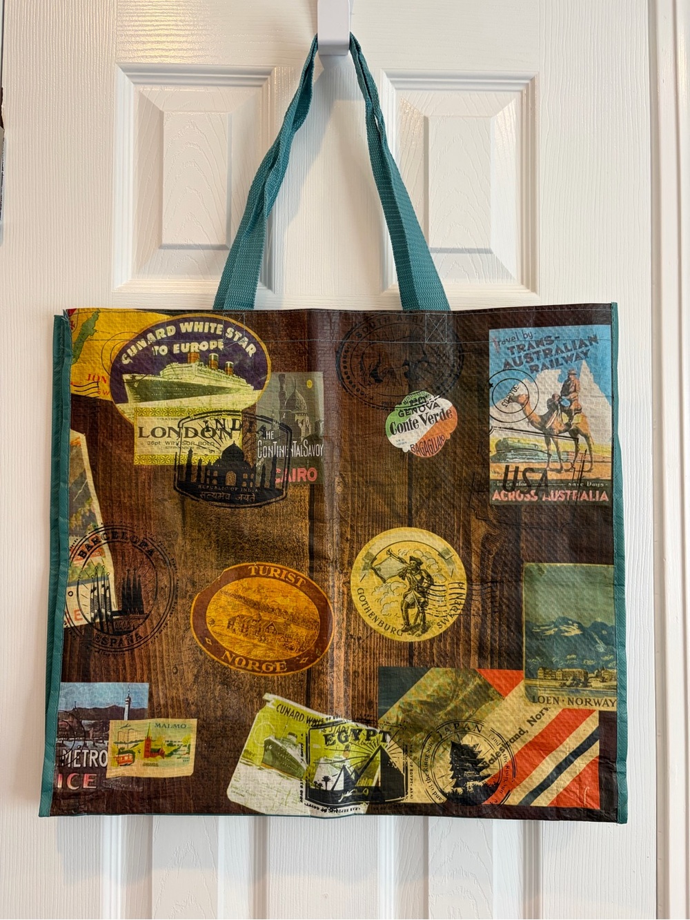 TJ Maxx Vintage Travel Sticker Reusable Tote Bag ✈️🌎🛍️